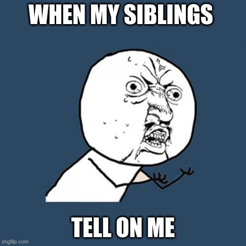 Y U No Meme | WHEN MY SIBLINGS; TELL ON ME | image tagged in memes,y u no | made w/ Imgflip meme maker