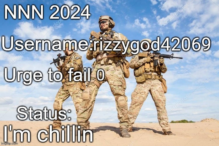I want Mommy Scarf's cock UwU | rizzygod42069; 0; I'm chillin | image tagged in nnn 2024 progress report | made w/ Imgflip meme maker