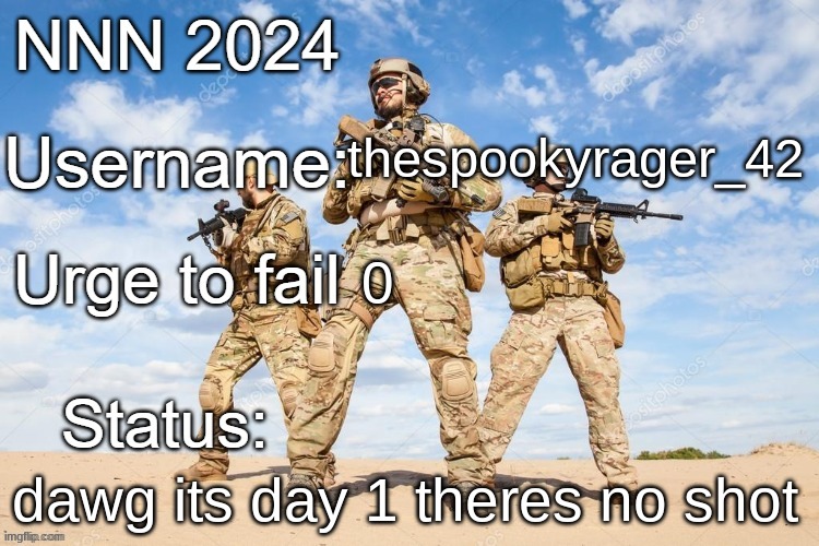 I want Mommy Scarf's cock UwU | thespookyrager_42; 0; dawg its day 1 theres no shot | image tagged in nnn 2024 progress report | made w/ Imgflip meme maker