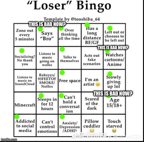 it’s giving cornball | THIS IS BAD NOW? THIS IS BAD NOW? THIS IS BAD NOW? | image tagged in loser bingo | made w/ Imgflip meme maker