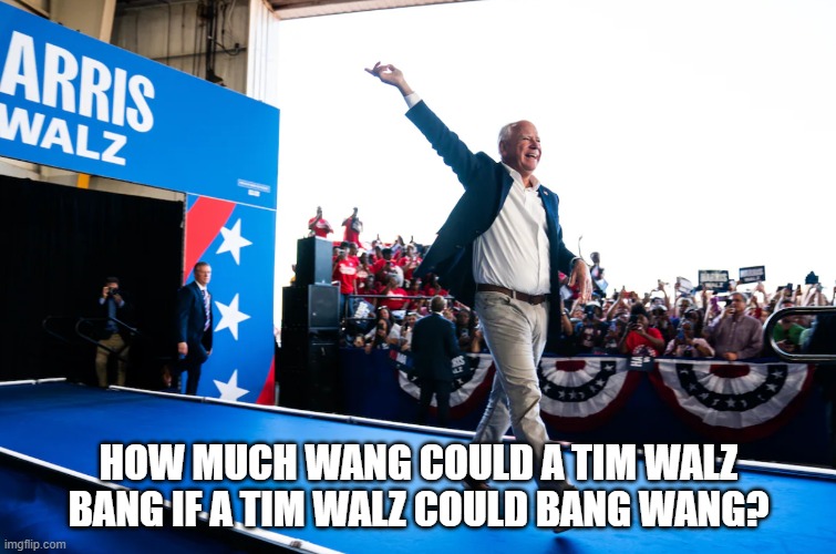 How much Wang could a Tim Walz bang if a Tim Walz could bang Wang? | HOW MUCH WANG COULD A TIM WALZ BANG IF A TIM WALZ COULD BANG WANG? | image tagged in tim walz,2024 | made w/ Imgflip meme maker