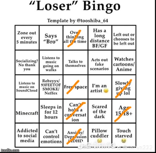 Nearly | image tagged in loser bingo | made w/ Imgflip meme maker