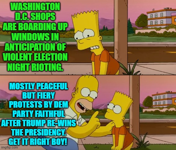 So these would be traditional Dem Party faithful activities then. | WASHINGTON D.C. SHOPS ARE BOARDING UP WINDOWS IN ANTICIPATION OF VIOLENT ELECTION NIGHT RIOTING. MOSTLY PEACEFUL BUT FIERY PROTESTS BY DEM PARTY FAITHFUL AFTER TRUMP RE-WINS THE PRESIDENCY.  GET IT RIGHT BOY! | image tagged in yep | made w/ Imgflip meme maker