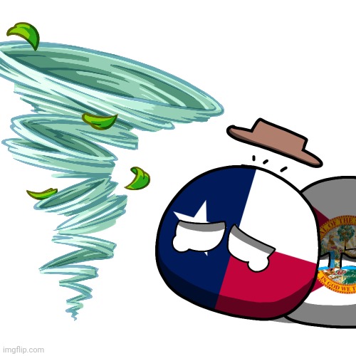 Texas And Florida Meet Tornado (Countryballs US States) | image tagged in texas and florida scared,countryballs,tornado,usa,texas,florida | made w/ Imgflip meme maker