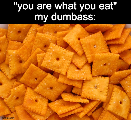 chmese | "you are what you eat"
my dumbass: | image tagged in cheez its | made w/ Imgflip meme maker