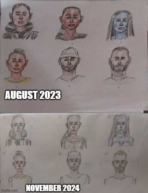 1 Year Art Improvement "Drawing With Crayons" | AUGUST 2023; NOVEMBER 2024 | image tagged in crayons,drawings | made w/ Imgflip meme maker