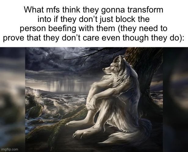 Sigma Wolf | What mfs think they gonna transform into if they don’t just block the person beefing with them (they need to prove that they don’t care even though they do): | image tagged in sigma wolf | made w/ Imgflip meme maker