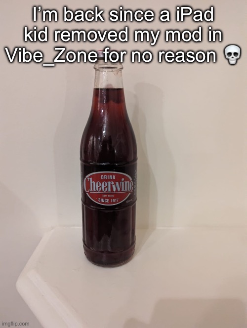 Cheerwine | I’m back since a iPad kid removed my mod in Vibe_Zone for no reason 💀 | image tagged in cheerwine | made w/ Imgflip meme maker