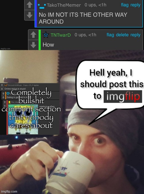 image tagged in completely bullshit comment section that nobody cares about | made w/ Imgflip meme maker
