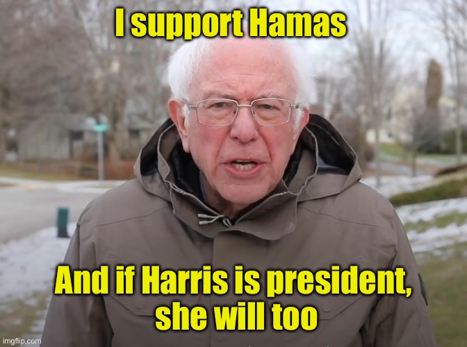 Another Harris surrogate, not helping her campaign | I support Hamas; And if Harris is president,
 she will too | image tagged in bernie sanders once again asking,antisemitism | made w/ Imgflip meme maker