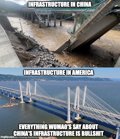 USA vs China II | INFRASTRUCTURE IN CHINA; INFRASTRUCTURE IN AMERICA; EVERYTHING WUMAO'S SAY ABOUT CHINA'S INFRASTRUCTURE IS BULLSHIT | image tagged in usa,china,truth,relatable | made w/ Imgflip meme maker