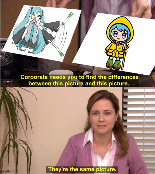 Luce is the Catholic Church's mascot for an event called Jubilee. | image tagged in memes,they're the same picture,hatsune miku,buddy christ | made w/ Imgflip meme maker