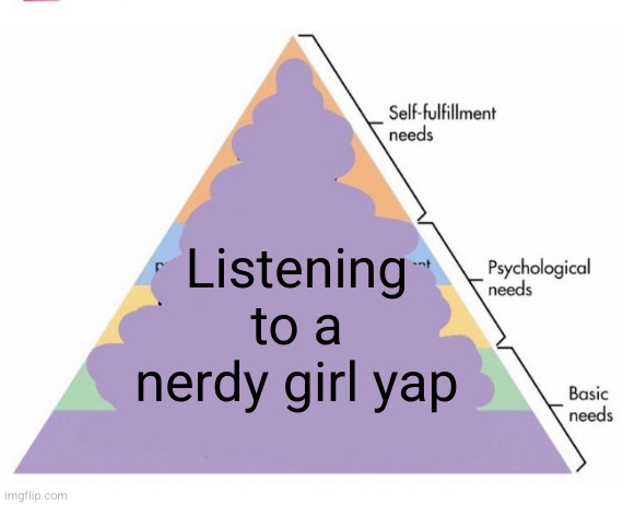 hierarchy of needs | Listening to a nerdy girl yap | image tagged in hierarchy of needs | made w/ Imgflip meme maker