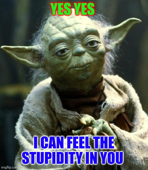 Stupidity | YES YES; I CAN FEEL THE STUPIDITY IN YOU | image tagged in memes,star wars yoda | made w/ Imgflip meme maker