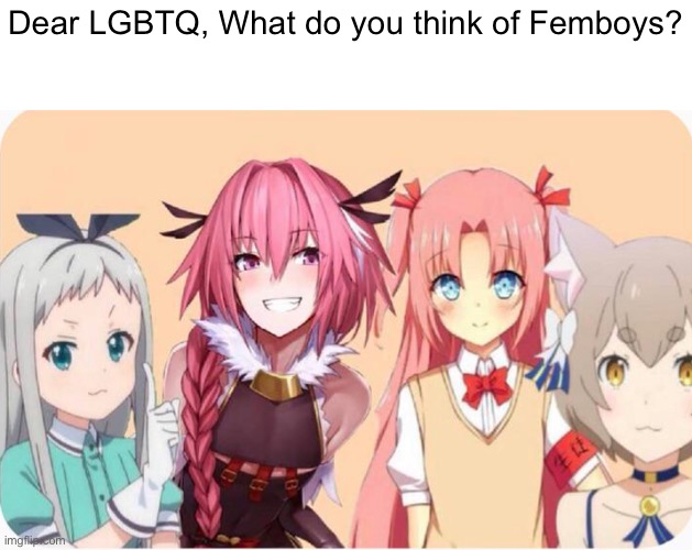 This is a title | Dear LGBTQ, What do you think of Femboys? | image tagged in shut,your,bitch,ahh,up | made w/ Imgflip meme maker