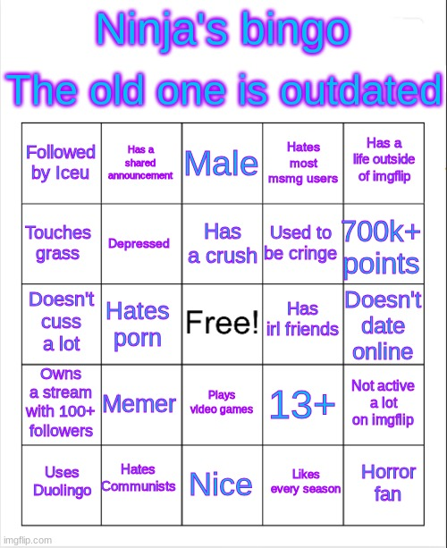 Ninja's bingo Blank Meme Template