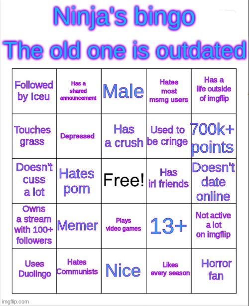 New bingo just dropped | image tagged in ninja's bingo | made w/ Imgflip meme maker