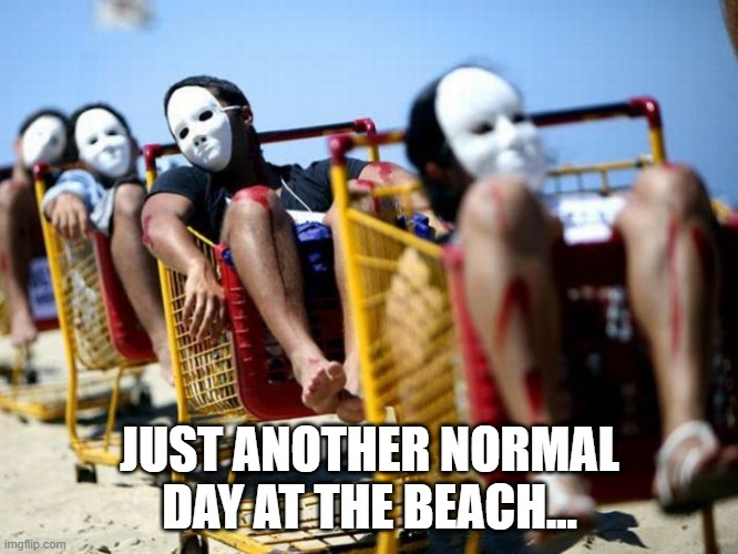 Beach Dudes | JUST ANOTHER NORMAL DAY AT THE BEACH... | image tagged in cursed image | made w/ Imgflip meme maker