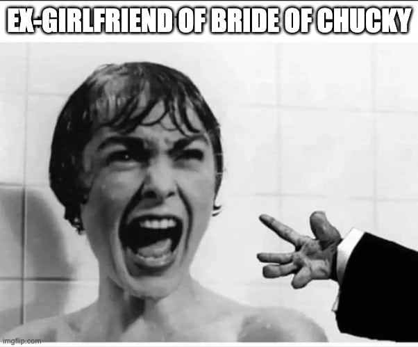 ex-girlfriend of bride of chucky | EX-GIRLFRIEND OF BRIDE OF CHUCKY | image tagged in chucky,bride,psycho,small hands | made w/ Imgflip meme maker