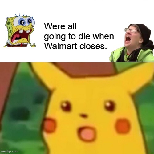 Word Bro.. | Were all going to die when Walmart closes. | image tagged in memes,surprised pikachu | made w/ Imgflip meme maker