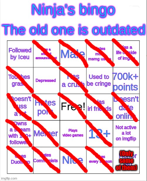 Ninja's older bingo (as of November 2, 2024) | (Only some of them) | image tagged in ninja's bingo | made w/ Imgflip meme maker