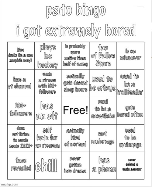 pato bingo again | image tagged in pato bingo again | made w/ Imgflip meme maker