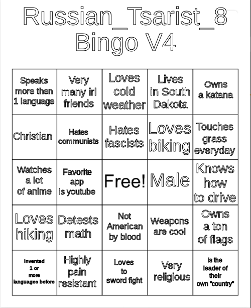 Russian_Tsarist_8 Bingo V4 Blank Meme Template