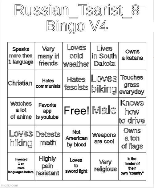 New bingo everyone | image tagged in russian_tsarist_8 bingo v4 | made w/ Imgflip meme maker