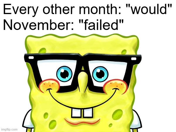 Every other month: "would"; November: "failed" | made w/ Imgflip meme maker