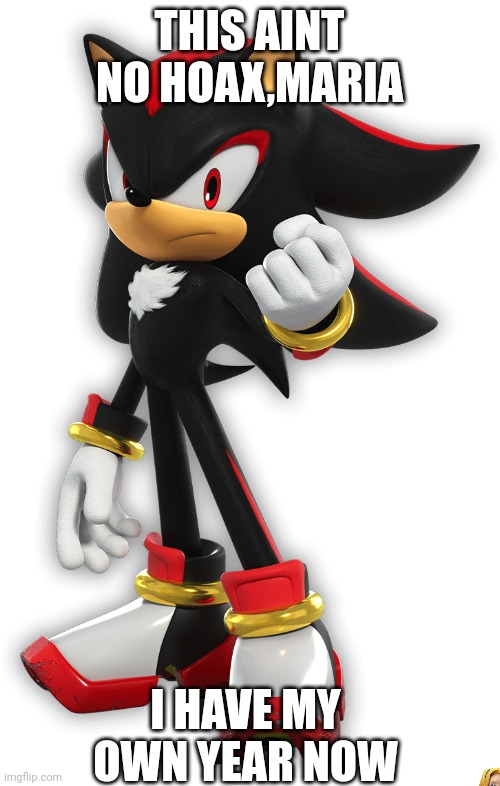 IM THE COOLEST! | THIS AINT NO HOAX,MARIA; I HAVE MY OWN YEAR NOW | image tagged in shadow the hedgehog sonic x shadow generations | made w/ Imgflip meme maker