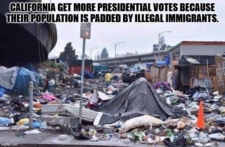 Why are dem states pro sanctuary? | CALIFORNIA GET MORE PRESIDENTIAL VOTES BECAUSE THEIR POPULATION IS PADDED BY ILLEGAL IMMIGRANTS. | image tagged in california tent city | made w/ Imgflip meme maker