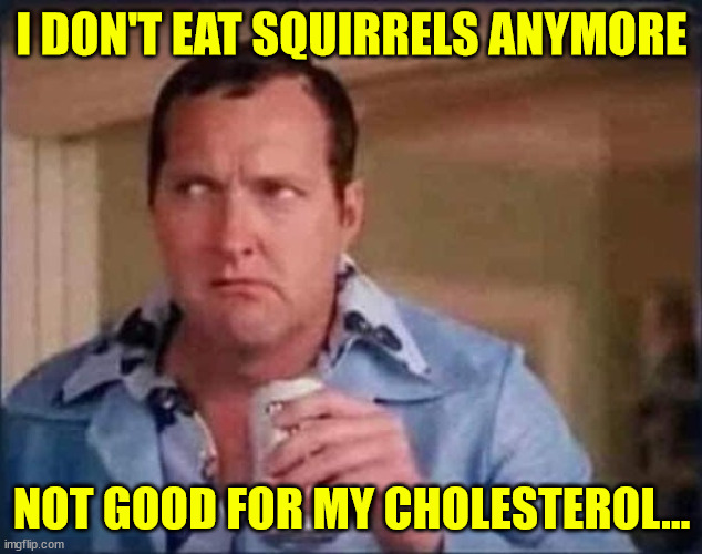 Cousin Eddie | I DON'T EAT SQUIRRELS ANYMORE NOT GOOD FOR MY CHOLESTEROL... | image tagged in cousin eddie | made w/ Imgflip meme maker