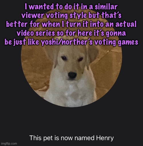 say hi to Henry | I wanted to do it in a similar viewer voting style but that’s better for when I turn it into an actual video series so for here it’s gonna be just like yoshi/norther’s voting games | image tagged in say hi to henry | made w/ Imgflip meme maker