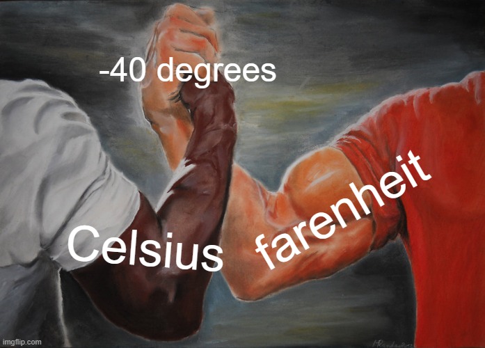 Epic Handshake Meme | -40 degrees; farenheit; Celsius | image tagged in memes,epic handshake | made w/ Imgflip meme maker