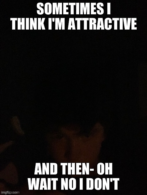 Potassium fnaf darkness | SOMETIMES I THINK I'M ATTRACTIVE; AND THEN- OH WAIT NO I DON'T | image tagged in potassium fnaf darkness | made w/ Imgflip meme maker