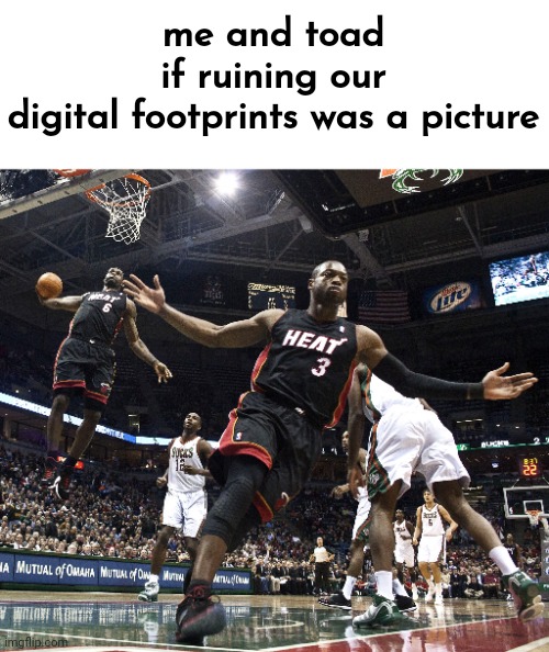 type shit | me and toad if ruining our digital footprints was a picture | image tagged in lebron dunking | made w/ Imgflip meme maker