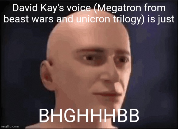 brain aneurysm | David Kay's voice (Megatron from beast wars and unicron trilogy) is just; BHGHHHBB | image tagged in brain aneurysm | made w/ Imgflip meme maker