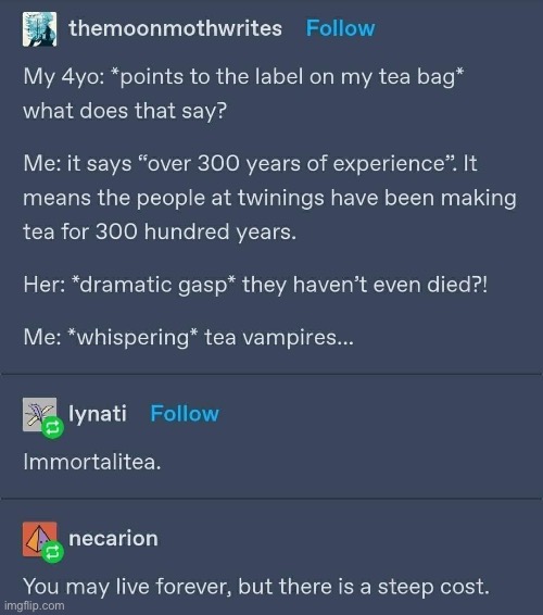 Tea Gags | image tagged in tea,bags,gag,vampires | made w/ Imgflip meme maker