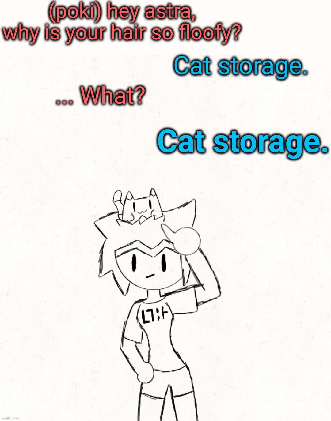 Cat storage | (poki) hey astra, why is your hair so floofy? Cat storage. ... What? Cat storage. | made w/ Imgflip meme maker