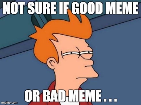 Futurama Fry | NOT SURE IF GOOD MEME OR BAD MEME . . . | image tagged in memes,futurama fry | made w/ Imgflip meme maker