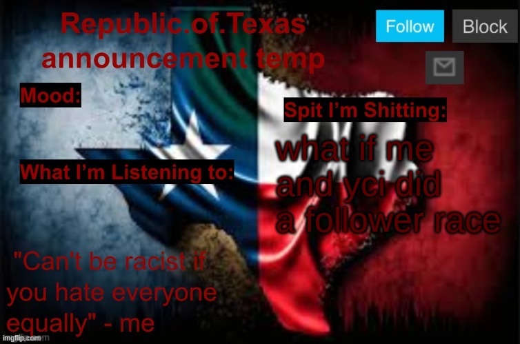 we both gaining at rapid rates | what if me and yci did a follower race | image tagged in republic of texas announcement template thanks celestial | made w/ Imgflip meme maker