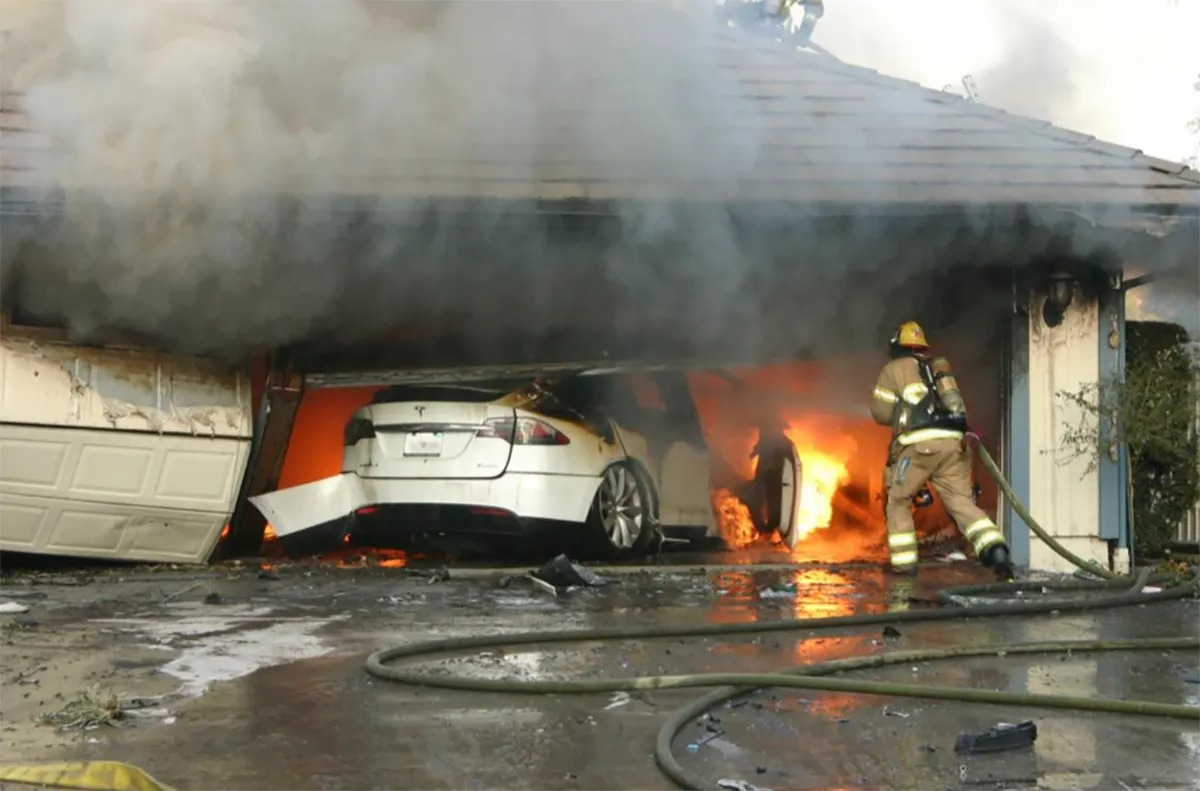 EV CAR FIRE TORCHES HOUSE Blank Meme Template