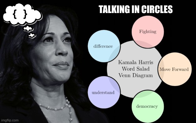 Say the same few words over and over and hope someone thinks it's profound | TALKING IN CIRCLES; {    } | image tagged in deep thoughts with kamala harris | made w/ Imgflip meme maker