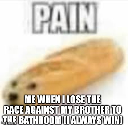 hi chat | ME WHEN I LOSE THE RACE AGAINST MY BROTHER TO THE BATHROOM (I ALWAYS WIN) | image tagged in pain bread | made w/ Imgflip meme maker