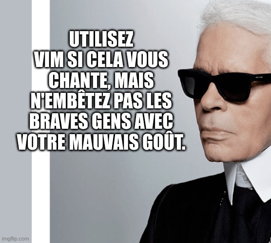 UTILISEZ VIM SI CELA VOUS CHANTE, MAIS N'EMBÊTEZ PAS LES BRAVES GENS AVEC VOTRE MAUVAIS GOÛT. | made w/ Imgflip meme maker