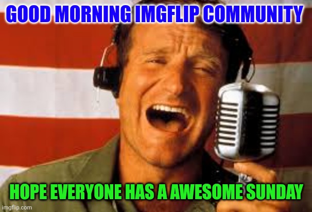 Good Morning | GOOD MORNING IMGFLIP COMMUNITY; HOPE EVERYONE HAS A AWESOME SUNDAY | image tagged in robin williams,funny memes | made w/ Imgflip meme maker