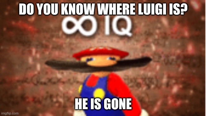 Where Luigi At | DO YOU KNOW WHERE LUIGI IS? HE IS GONE | image tagged in where,luigi,at,tell,me,now | made w/ Imgflip meme maker