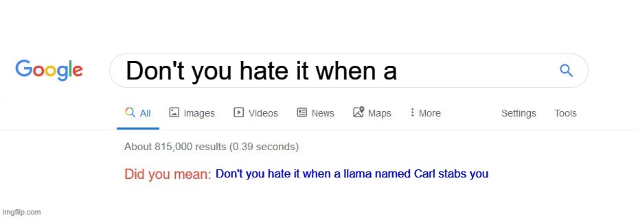 When you put this it is a suggestion. | Don't you hate it when a; Don't you hate it when a llama named Carl stabs you | image tagged in did you mean | made w/ Imgflip meme maker