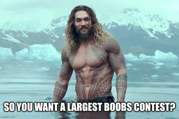 aquaman | SO YOU WANT A LARGEST BOOBS CONTEST? | image tagged in aquaman | made w/ Imgflip meme maker