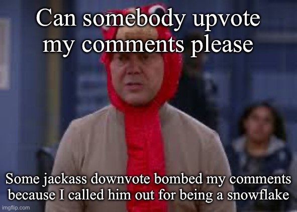 Turkey day boyle | Can somebody upvote my comments please; Some jackass downvote bombed my comments because I called him out for being a snowflake | image tagged in turkey day boyle | made w/ Imgflip meme maker